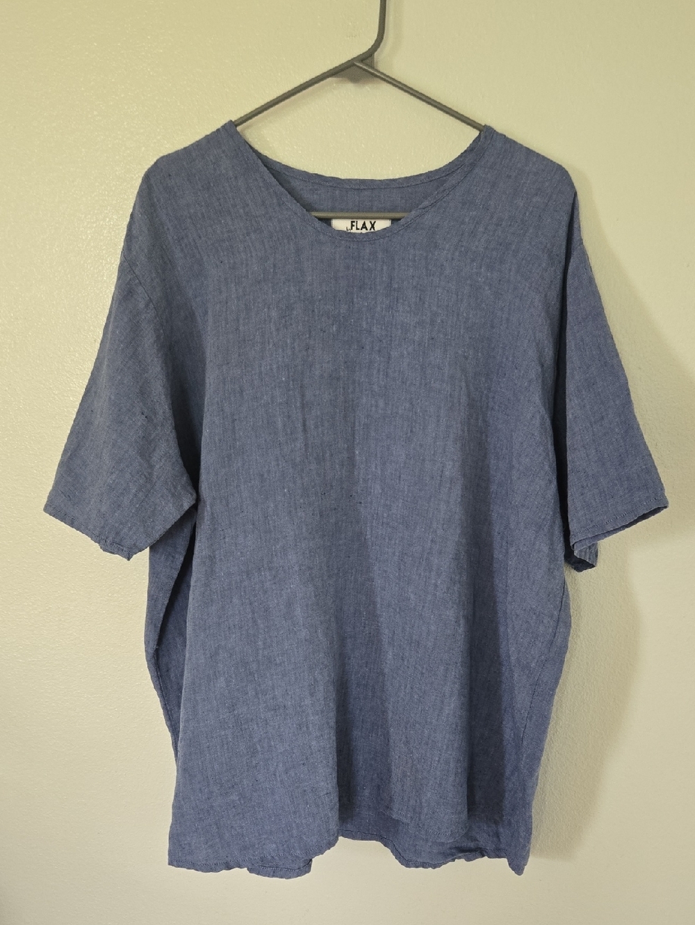 Flax | Blue Linen Short Sleeve Top Size Large